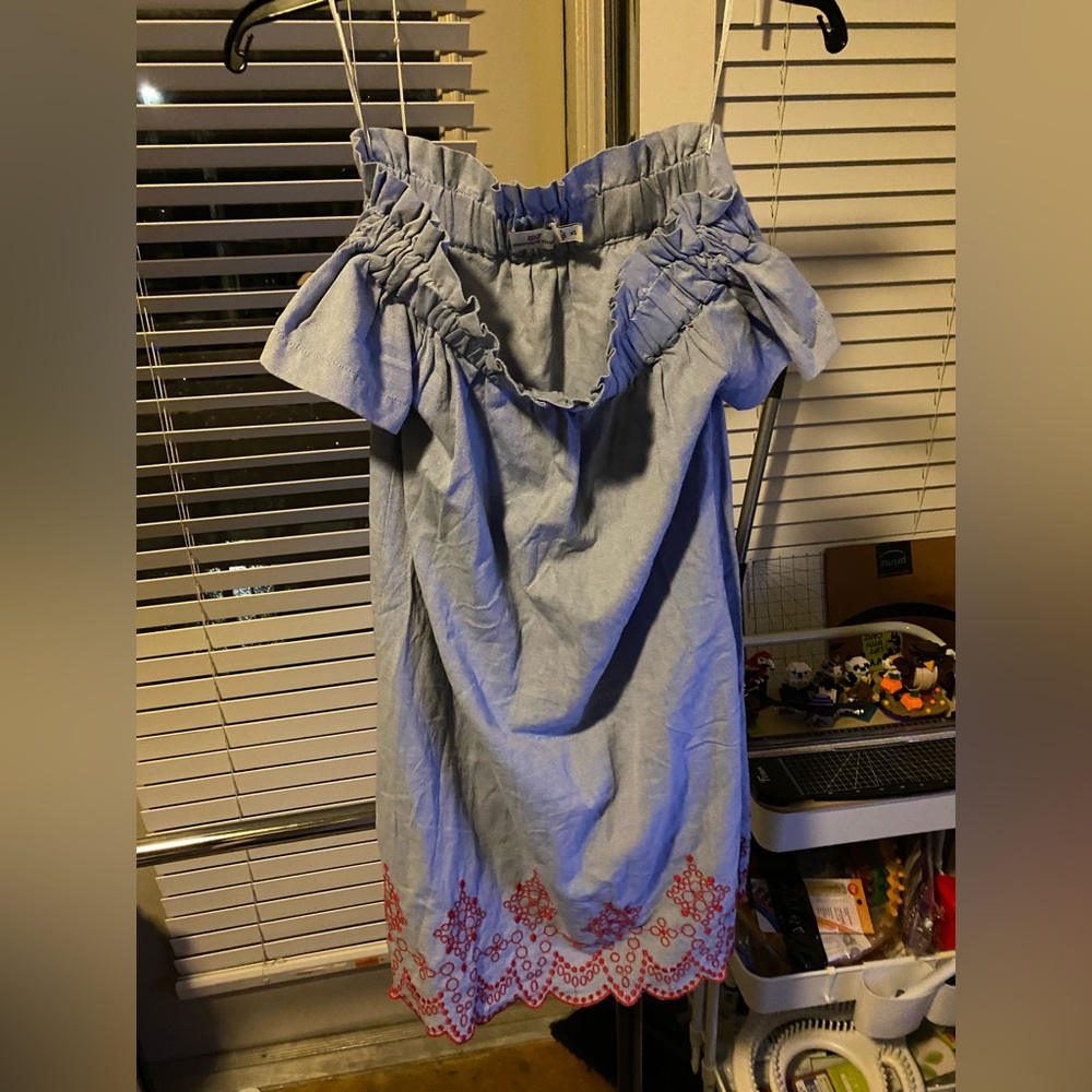 Off the shoulder dress blue and white